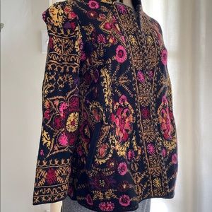 Anthropologie Moth Flowered Mandarin Collar Sweater size Small